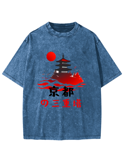 Kyoto Triple Tower Vintage Washed T-shirt-Zazasy