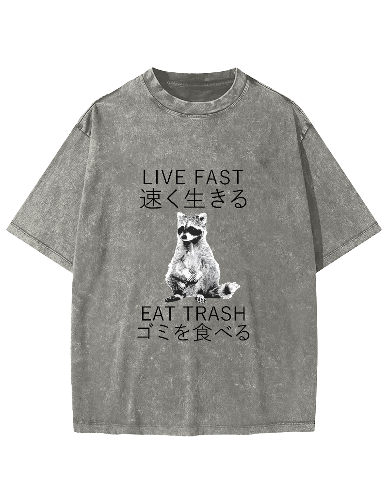 Japanese Cute Animal Pattern Vintage Distressed T-shirt-Zazasy