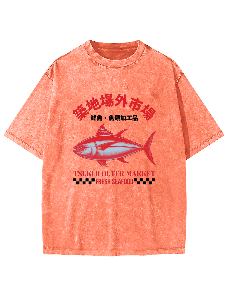 Japanese Sea Fish Script Vintage Distressed T-shirt-Zazasy