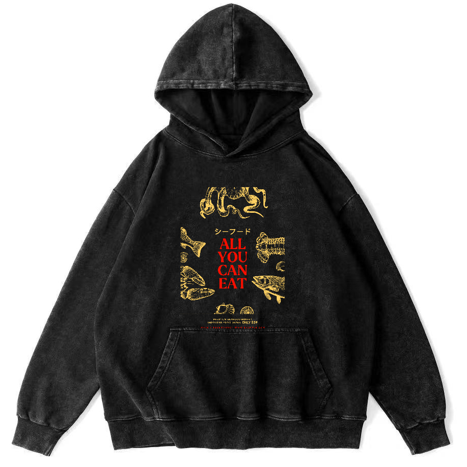 All You Can Eat Vintage Washed Hoodie-Zazasy