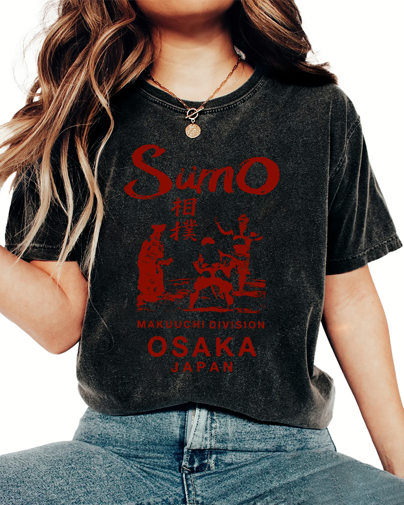 Sumo Wrestling in Japan Vintage Washed T-shirt-Zazasy