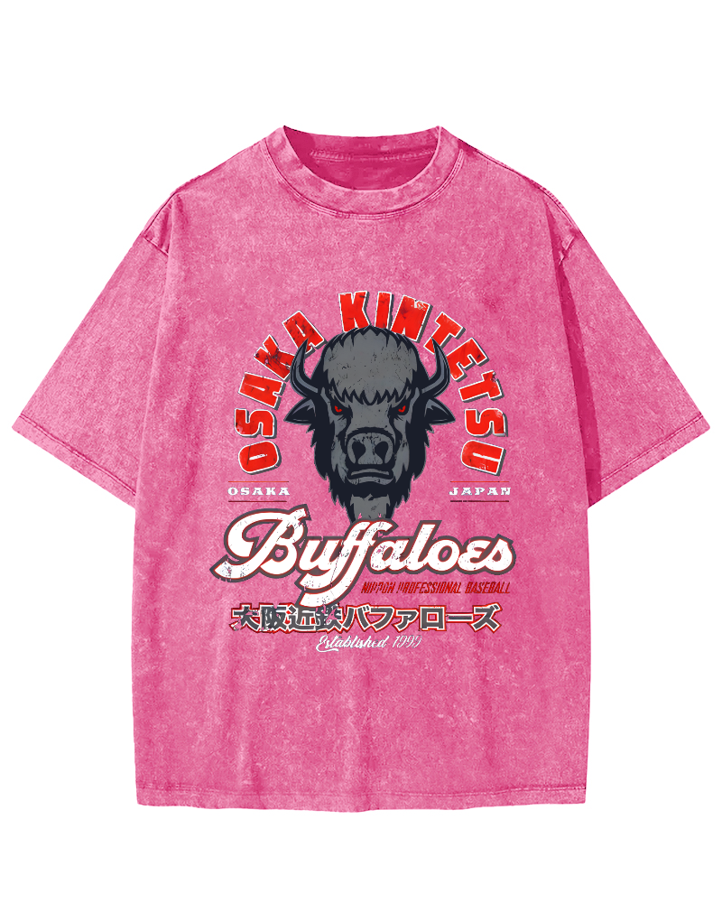 Osaka Kintetsu Buffaloed Vintage Washed T-shirt-Zazasy