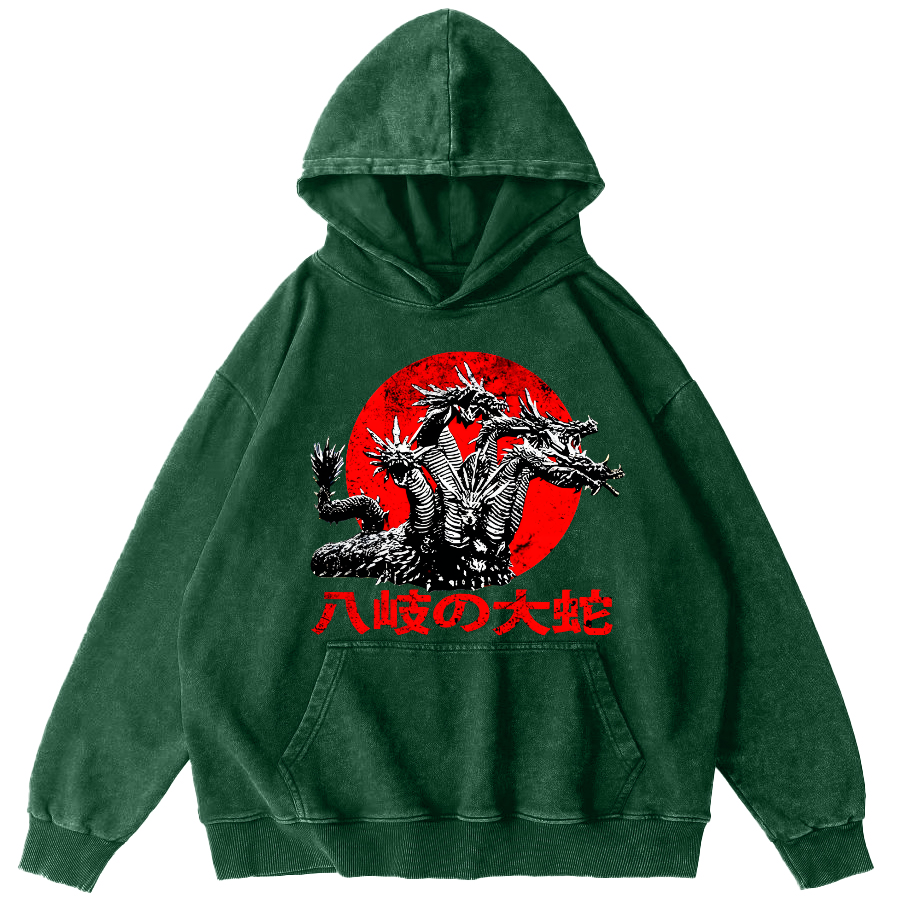 Japanese Style Giant Snake Monster Vintage Distressed Hoodie-Zazasy