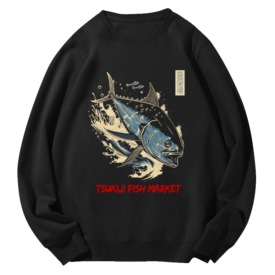 Japan's Tsukiji Market Round Neck Sweatshirt-Zazasy