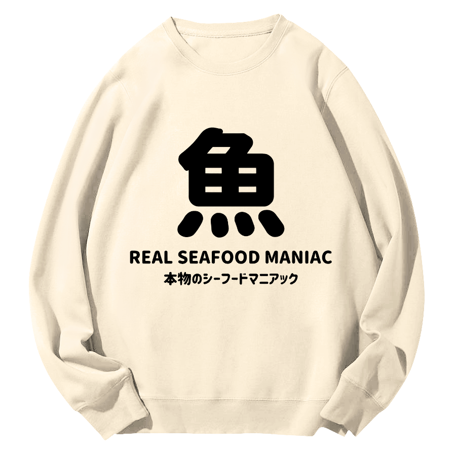 Japanese Fish Script Round Neck Sweatshirt-Zazasy