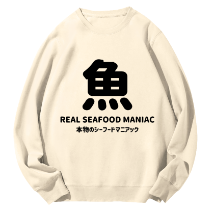 Japanese Fish Script Round Neck Sweatshirt-Zazasy