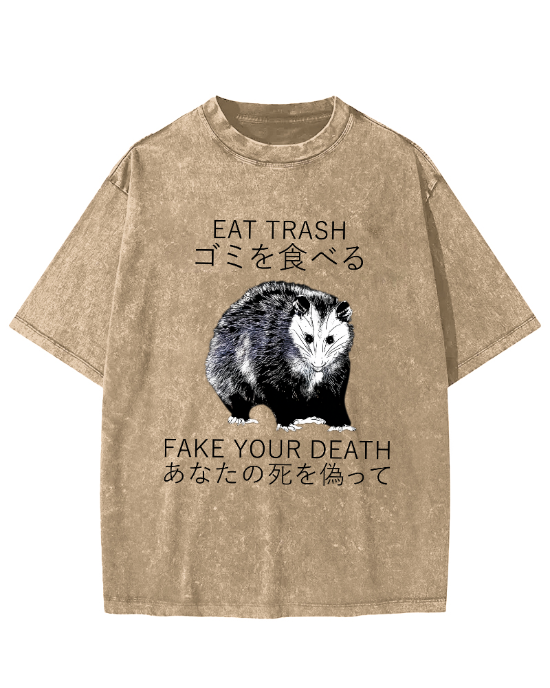 Japanese Style Opossums in Foraging Vintage Distressed T-shirt-Zazasy