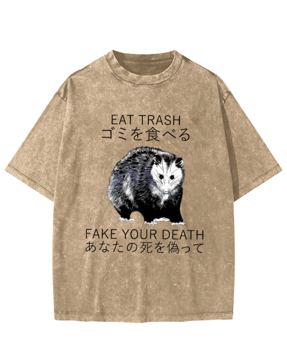 Japanese Style Opossums in Foraging Vintage Distressed T-shirt-Zazasy