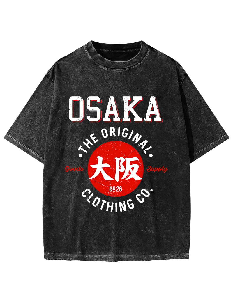 Osaka Script in Japan Vintage Washed T-shirt-Zazasy
