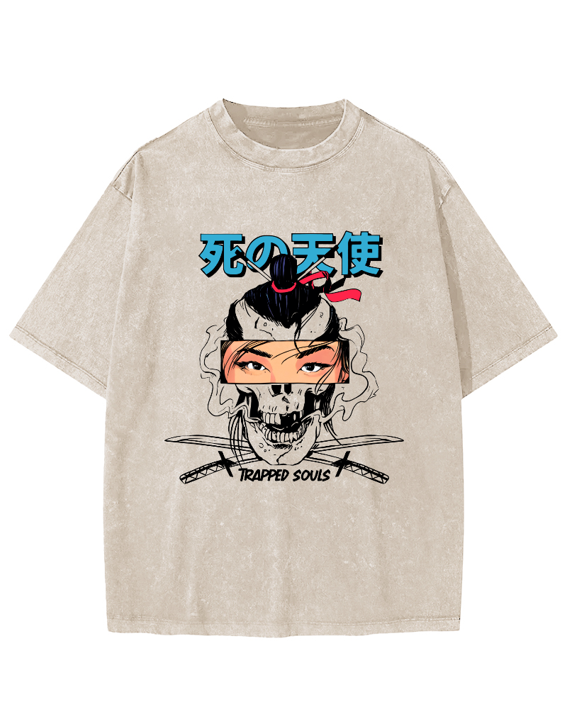 Japanese Angel Anime Vintage Washed T-shirt-Zazasy
