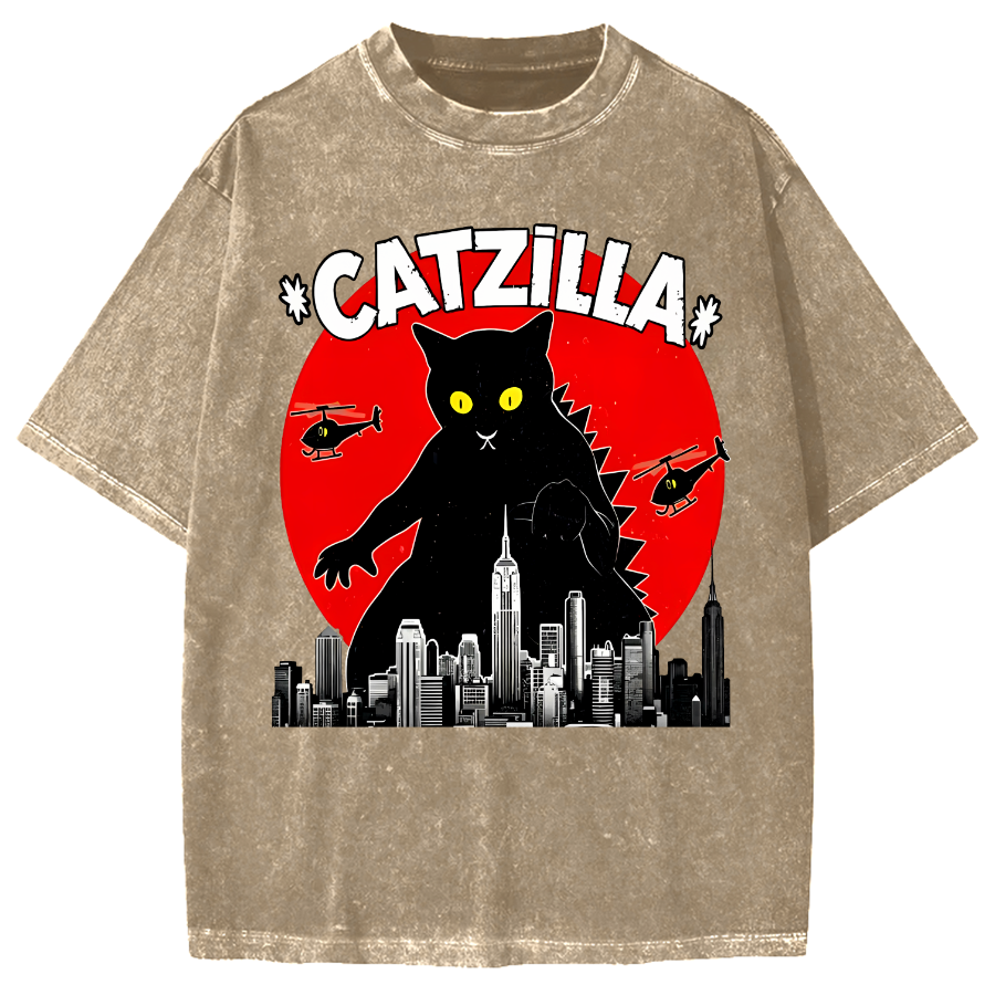 Black CatZilla Vintage Washed T-shirt