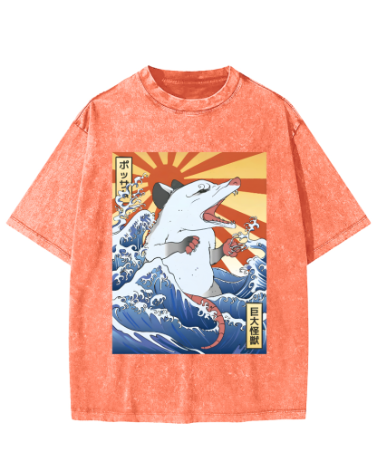 Giant Mouse Monster Vintage Washed T-shirt-Zazasy