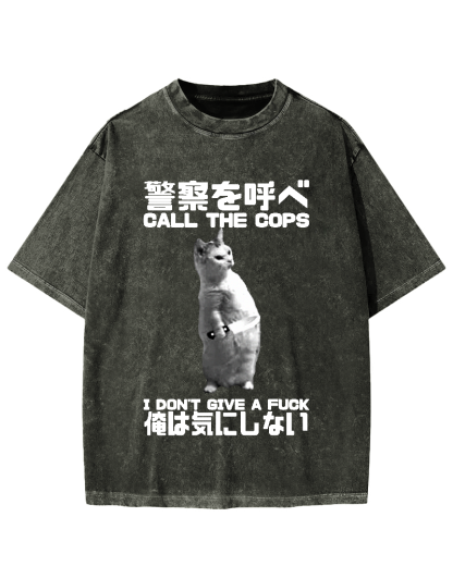 Call the cops I dont give a fxxk Cat Vintage Washed T-shirt