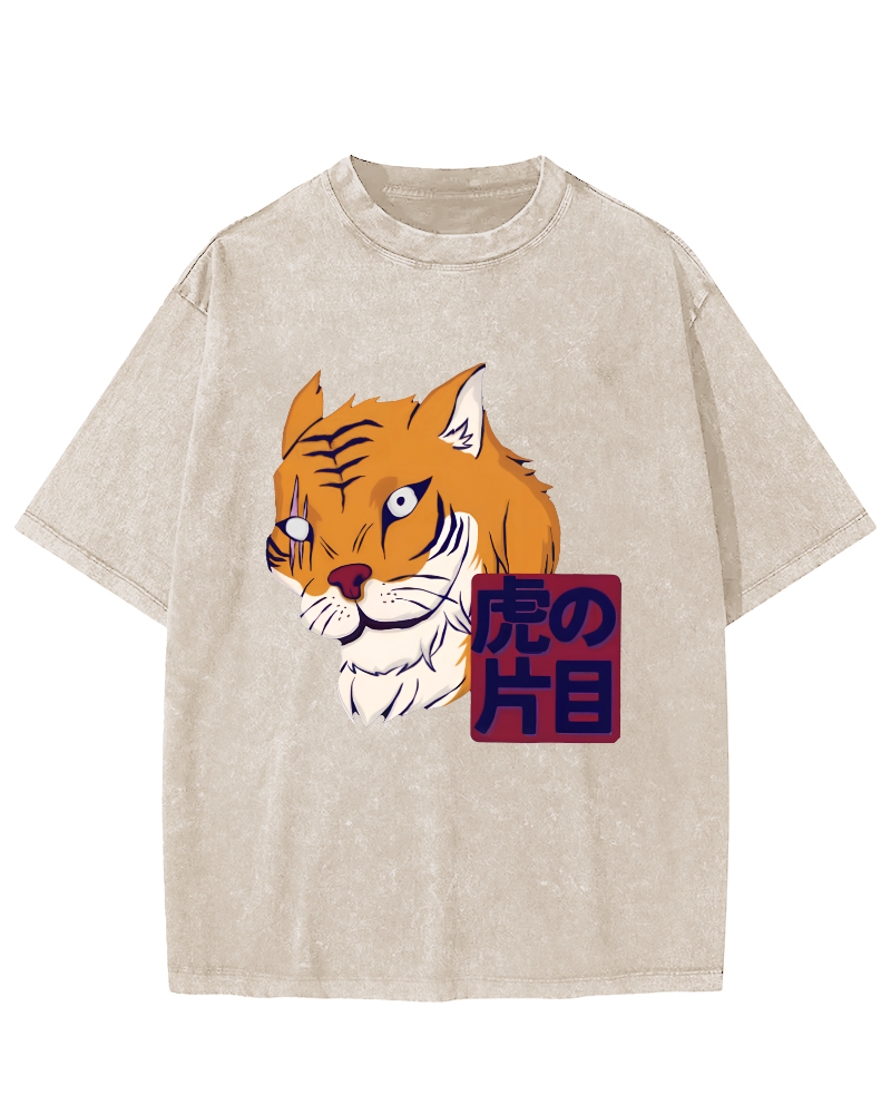 Japanese Tiger Vintage Washed T-shirt-Zazasy