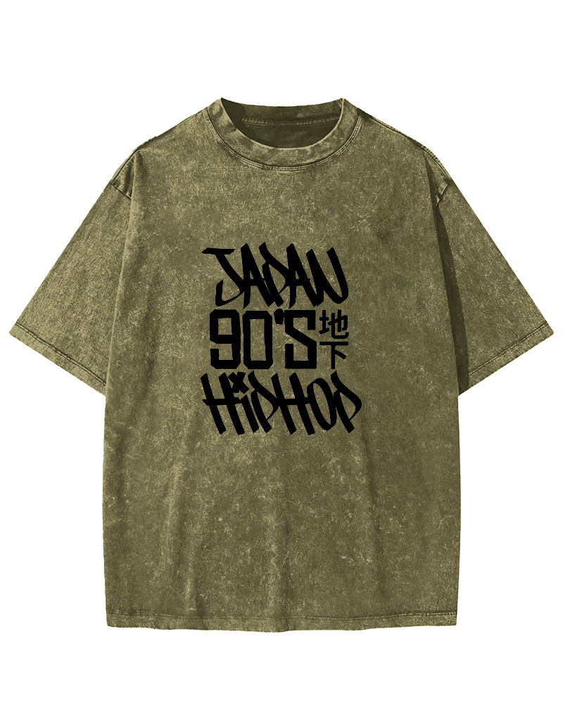Japanese Slogan Pattern Vintage Distressed T-shirt-Zazasy