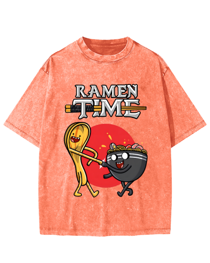 Ramen Time Japanese Vintage Washed T-shirt-Zazasy