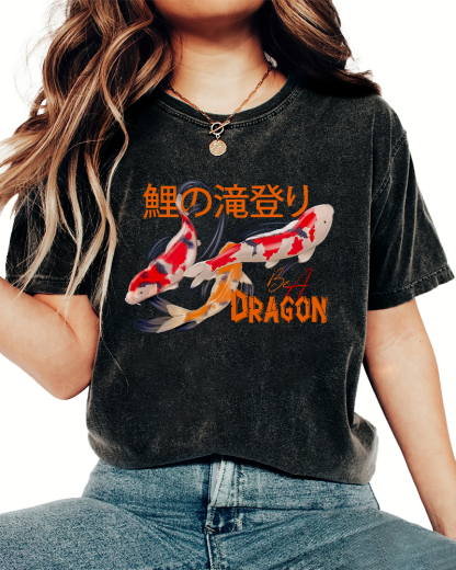 Japanese Koi Fish Vintage Washed T-shirt-Zazasy