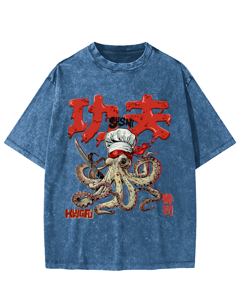 Kung Fu Sushi Japanese Vintage Washed T-shirt-Zazasy