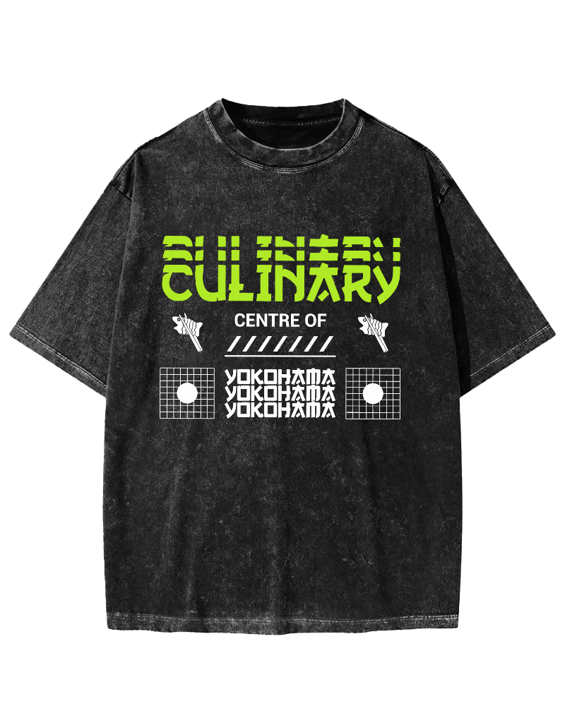 Yokohama Culinary Center City Vintage Washed T-shirt-Zazasy