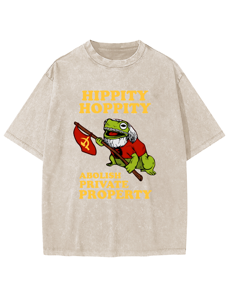 Hippity Hoppity Abolish Private Property  Vintage Washed T-shirt-Zazasy
