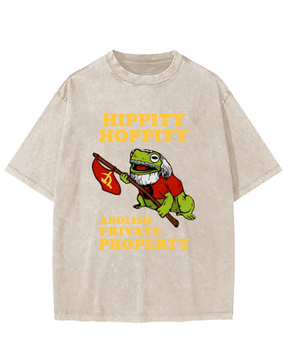 Hippity Hoppity Abolish Private Property  Vintage Washed T-shirt-Zazasy