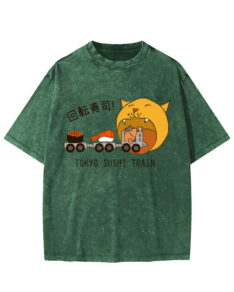 Tokyo Sushi Vintage Washed T-shirt-Zazasy