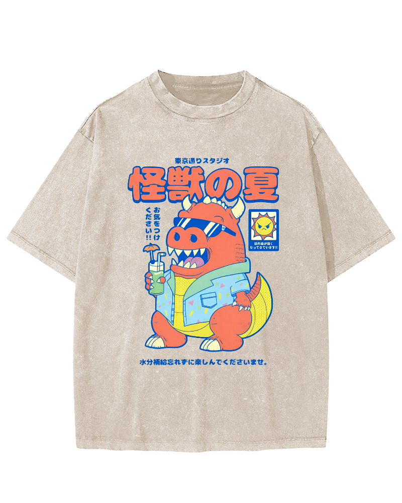 Monster's Summer Vintage Washed T-shirt-Zazasy