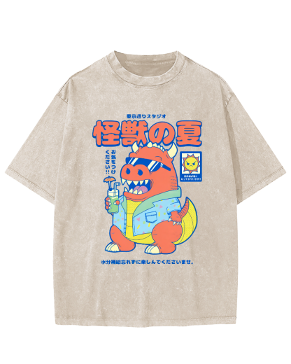 Monster's Summer Vintage Washed T-shirt-Zazasy