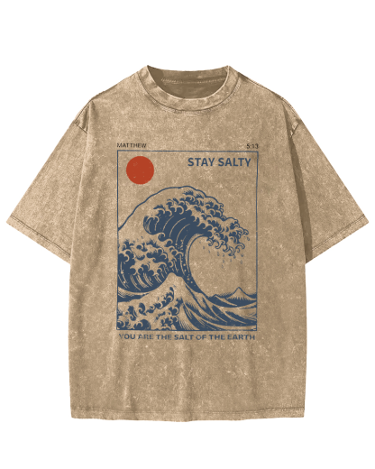 The Sunrise Scenery of Waves in Tokyo Vintage Washed T-shirt-Zazasy