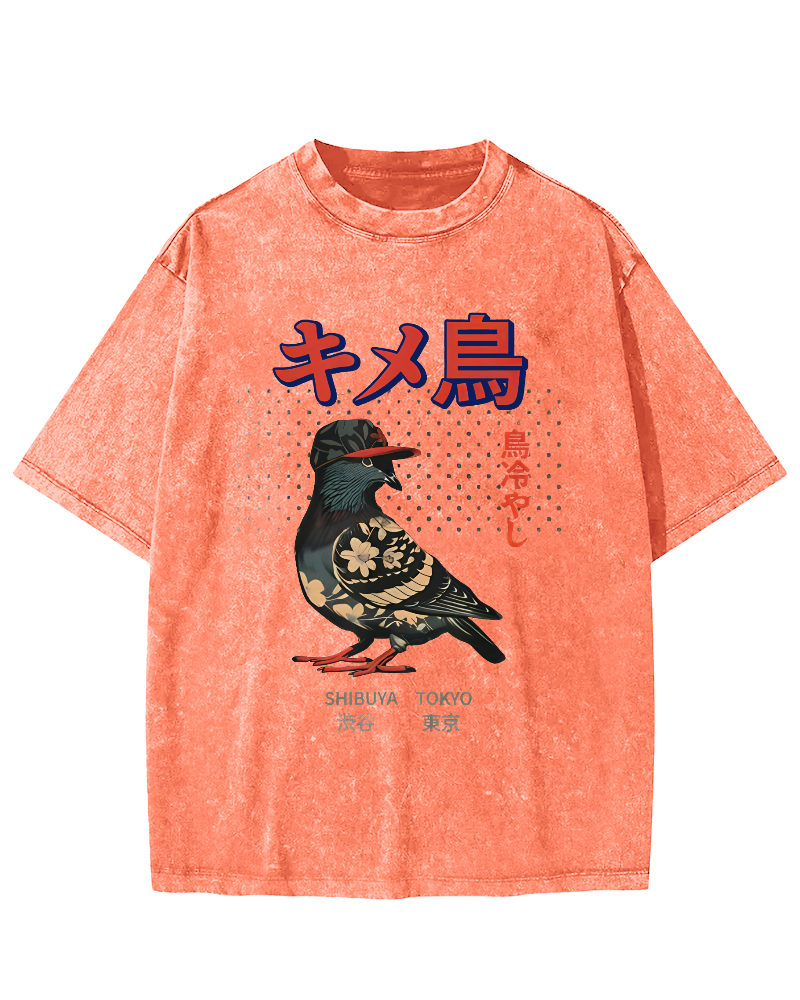 Tokyo Pigeon Vintage Washed T-shirt-Zazasy