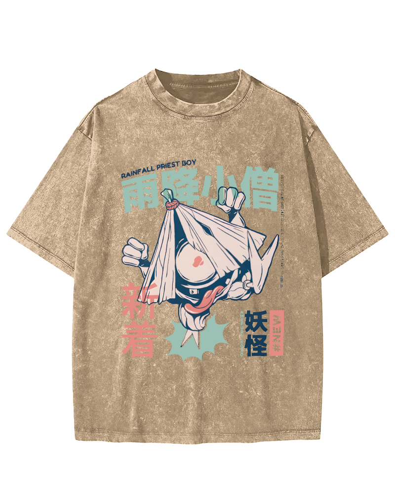 Rain Falls,Little Monk Vintage Distressed T-shirt-Zazasy