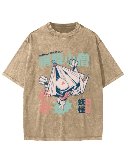 Rain Falls,Little Monk Vintage Distressed T-shirt-Zazasy