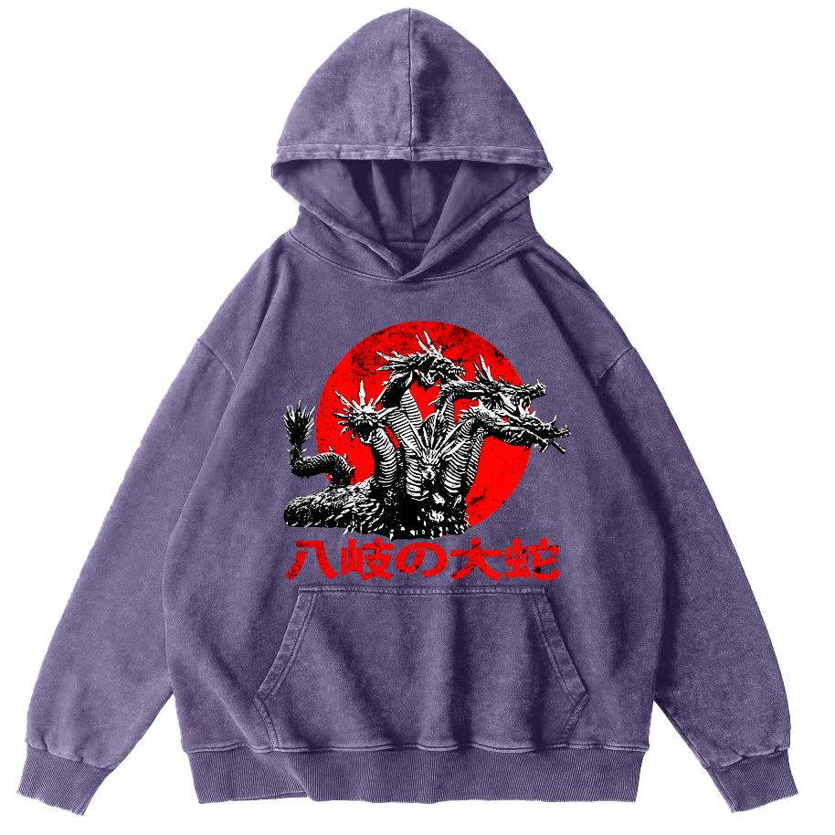 Japanese Style Giant Snake Monster Vintage Distressed Hoodie-Zazasy