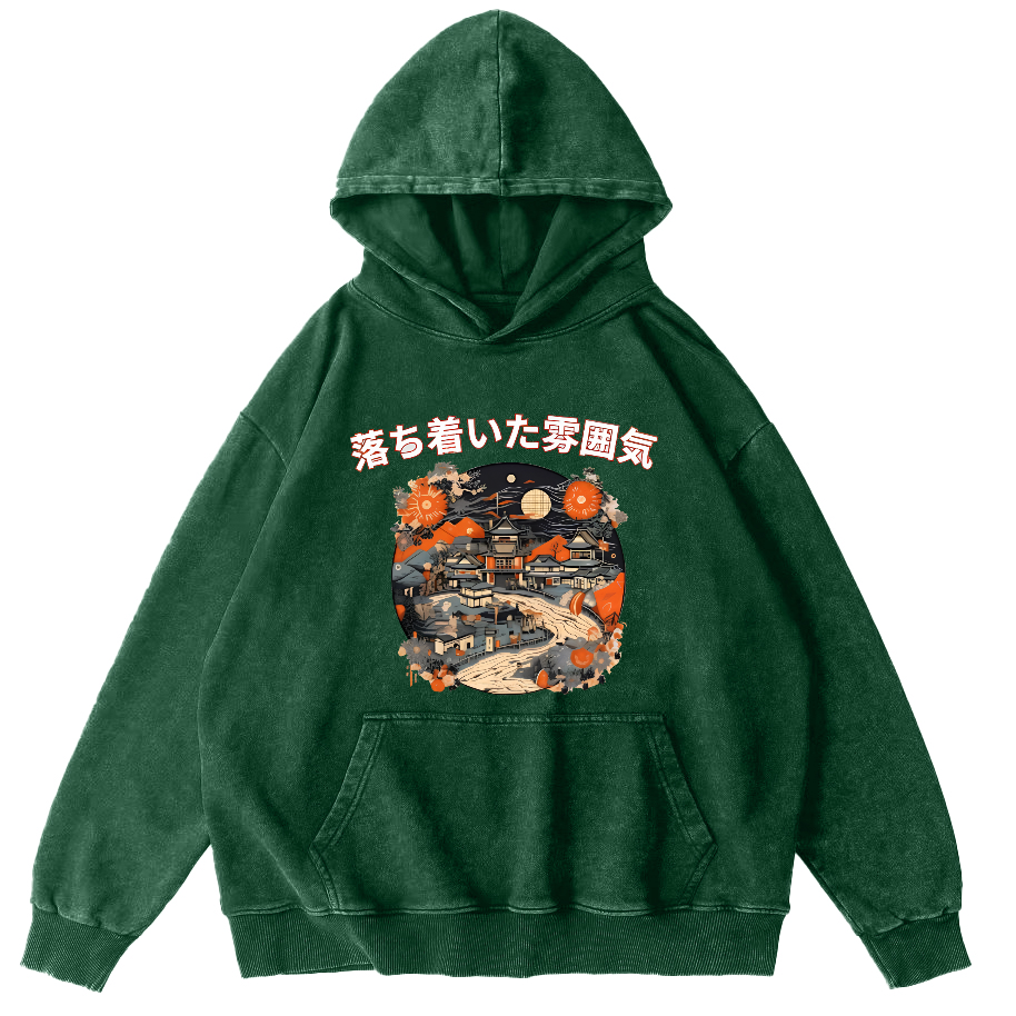 Sunset Scenery During the Edo Period Vintage Washed Hoodie-Zazasy