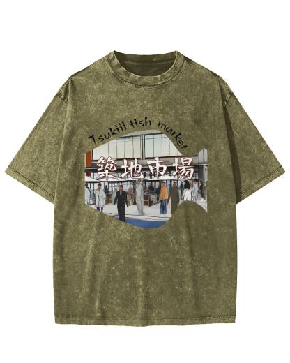 Tokyo Fish Market, Japan Vintage Washed T-shirt-Zazasy