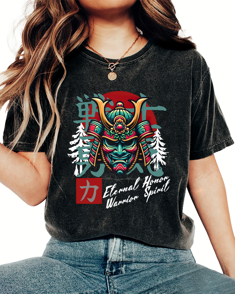 Warrior Courage Abstract Japanese Style Vintage Distressed T-shirt-Zazasy