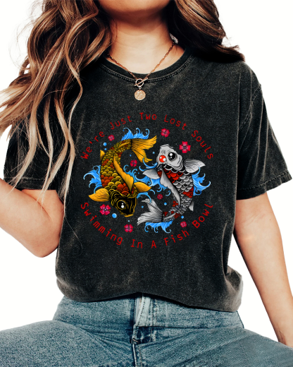 Japanese Koi Fish Vintage Washed T-shirt-Zazasy