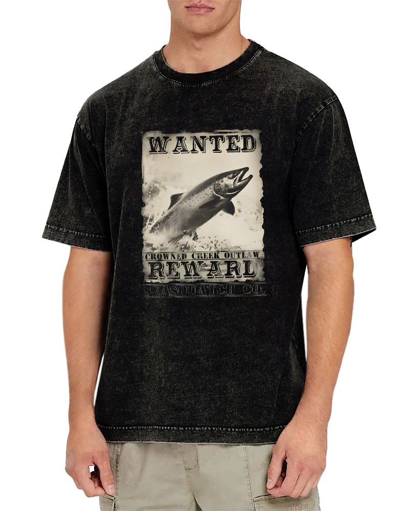 Retro Salmon Pattern Vintage Distressed T-shirt-Zazasy