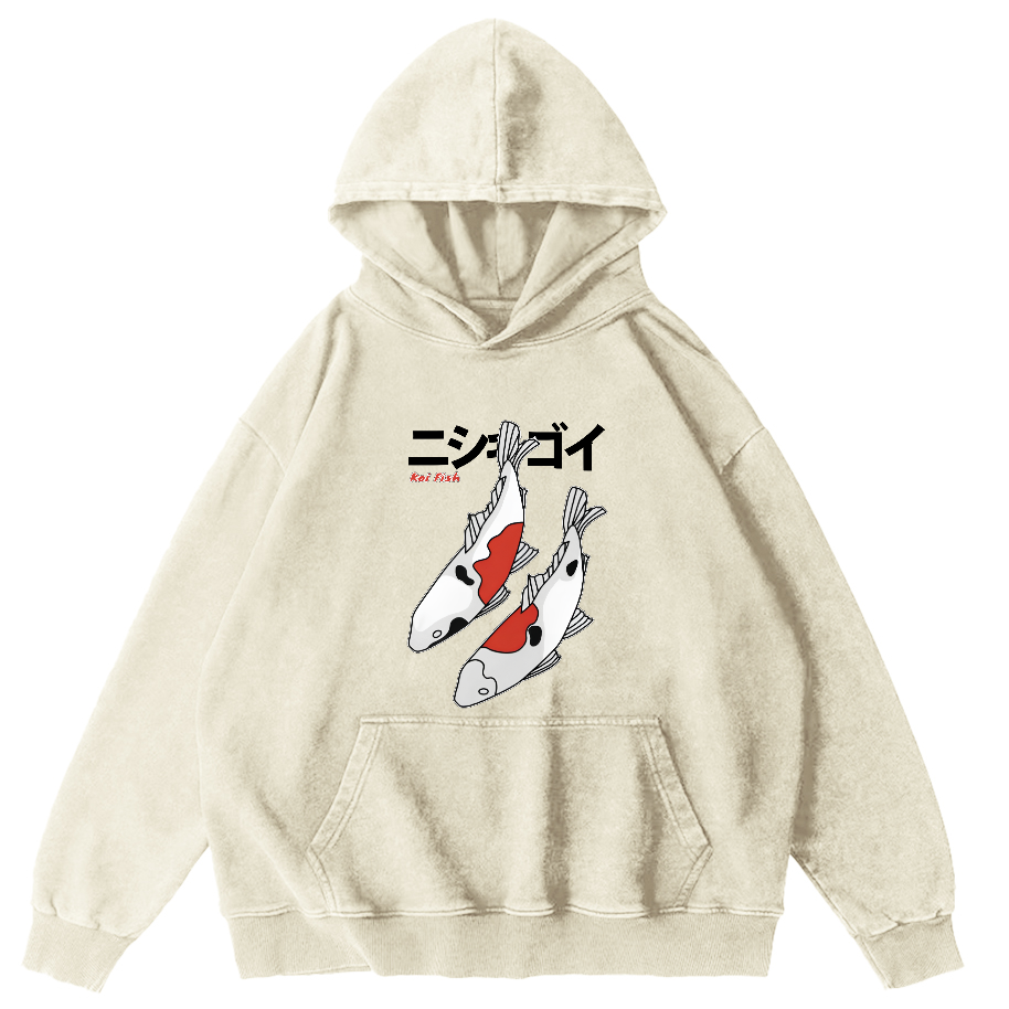 Koi Painting Pattern Japanese Style Vintage Distressed Hoodie-Zazasy