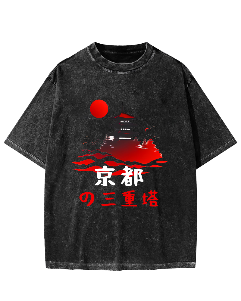 Kyoto Triple Tower Vintage Washed T-shirt-Zazasy