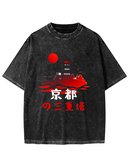 Kyoto Triple Tower Vintage Washed T-shirt-Zazasy