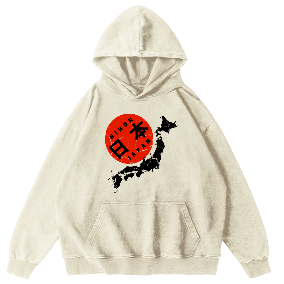 Map of The Japanese Empire Vintage Washed Hoodie-Zazasy