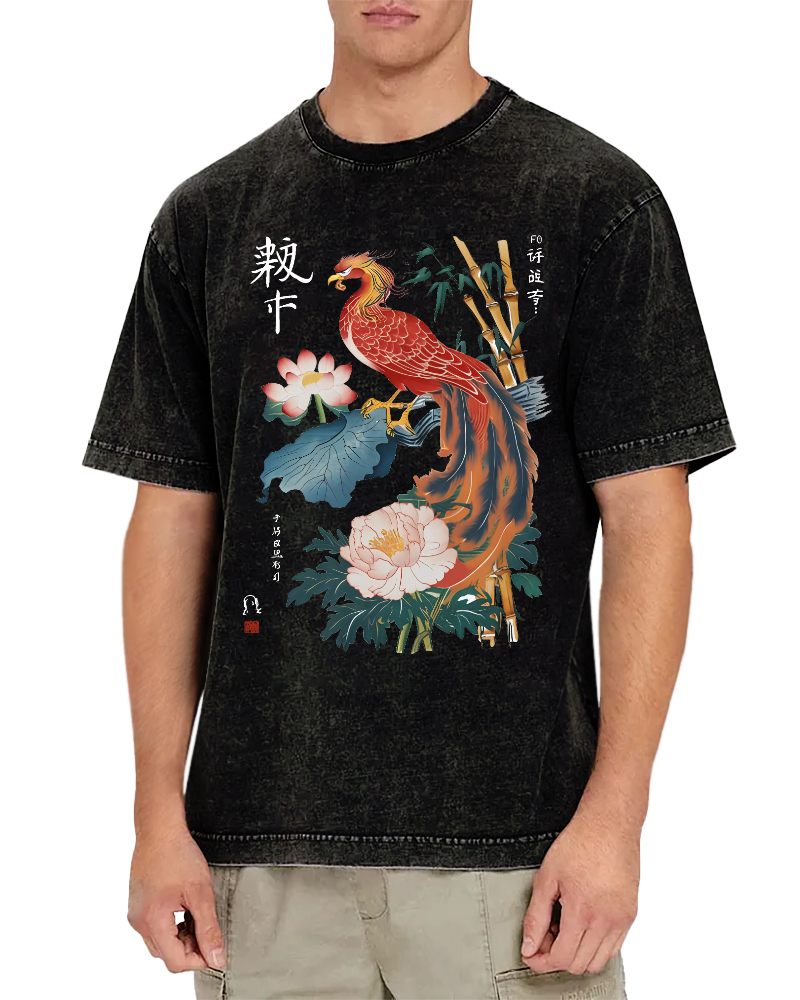 Proud Peacock Japanese Style Vintage Distressed T-shirt-Zazasy
