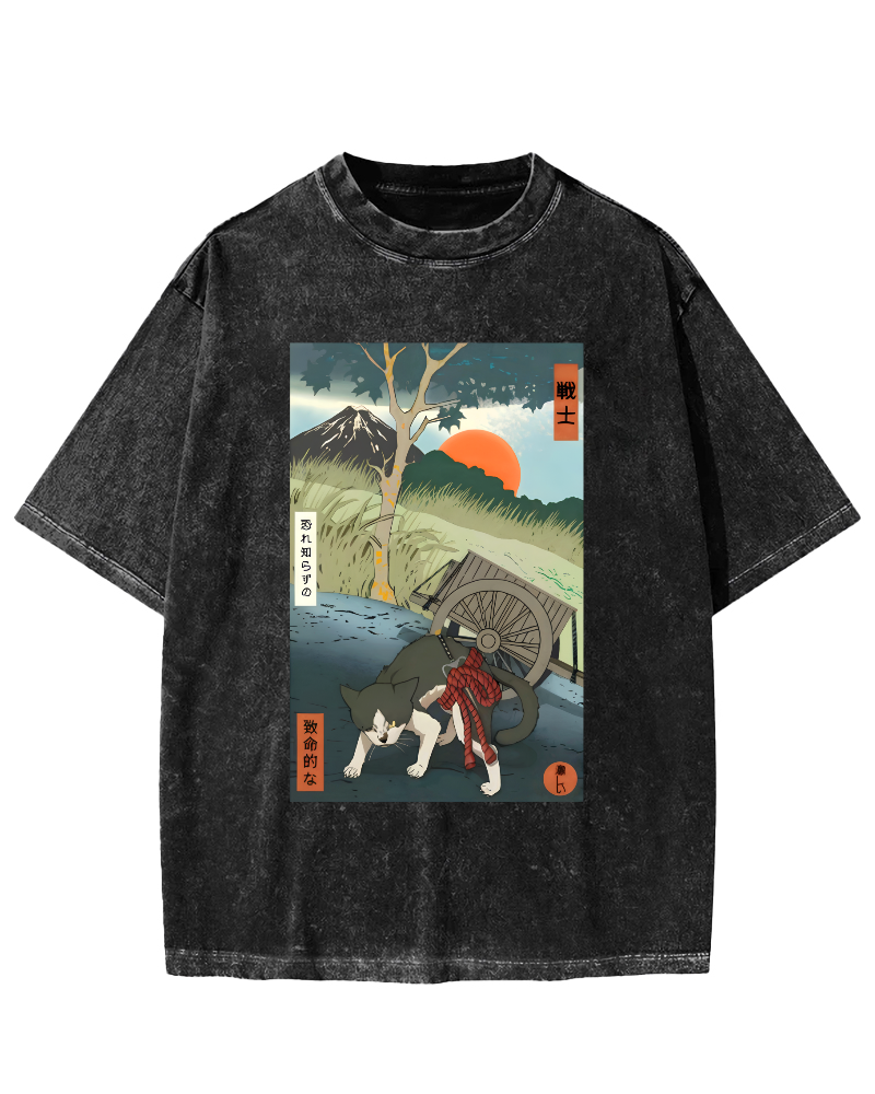 The Spirit of Japanese Warriors Vintage Washed T-shirt-Zazasy