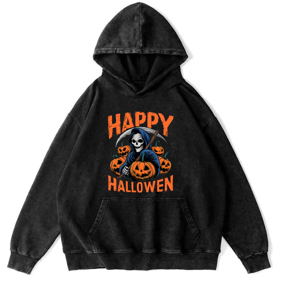 Halloween Pumpkin Lamp  Vintage Washed Hoodie-Zazasy