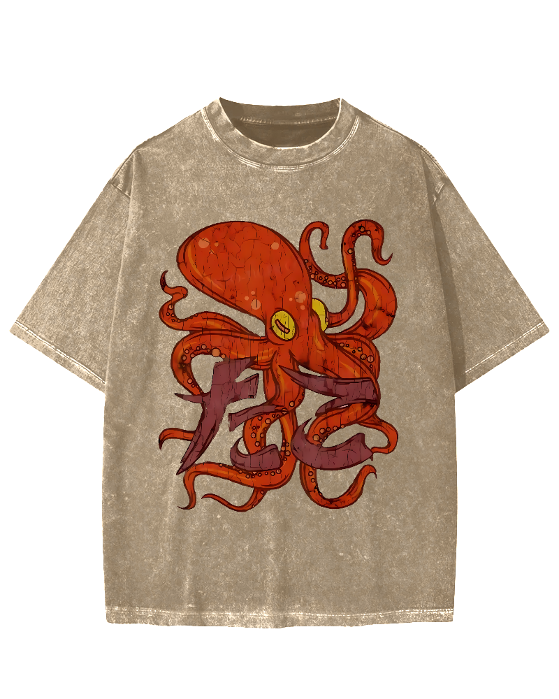 Red deep sea giant octopus Vintage Washed T-shirt