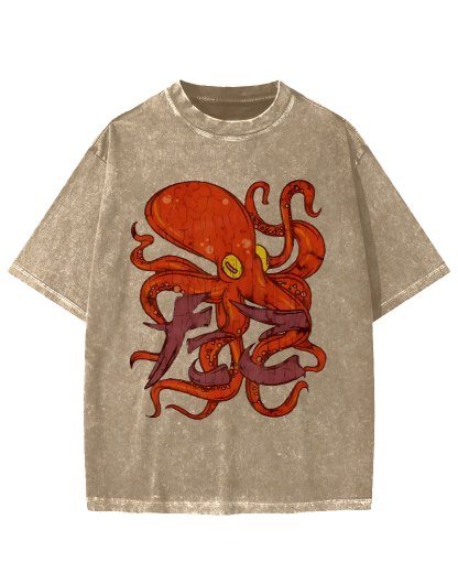 Red deep sea giant octopus Vintage Washed T-shirt
