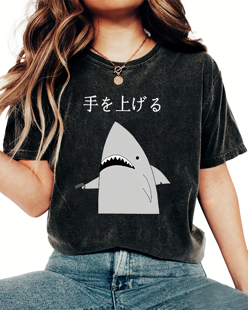 Japanese Shark Vintage Washed T-shirt-Zazasy