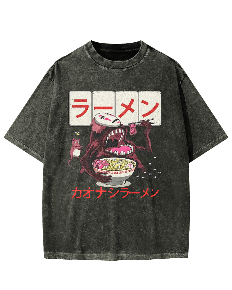Japanese Anime No-Face Vintage Washed T-shirt