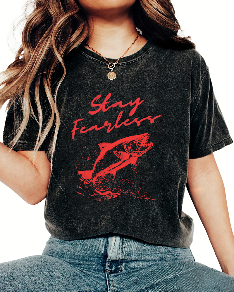 Ocean Salmon Leisure Vintage Distressed T-shirt-Zazasy